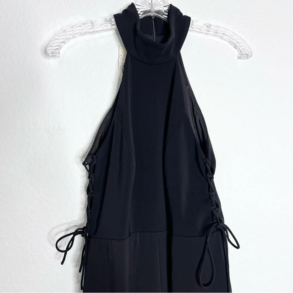 Jay Godfrey Jumpsuit Women size 8 Wide Leg Pants Lace Up Cut Out Sides Halter